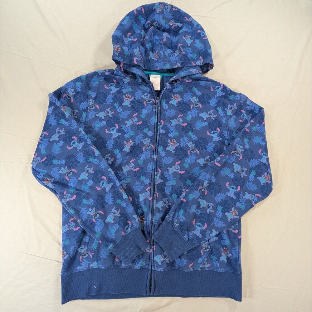 Disney Stitch Women's Large Full Zip Hoodie Sweater Graphic Blue
